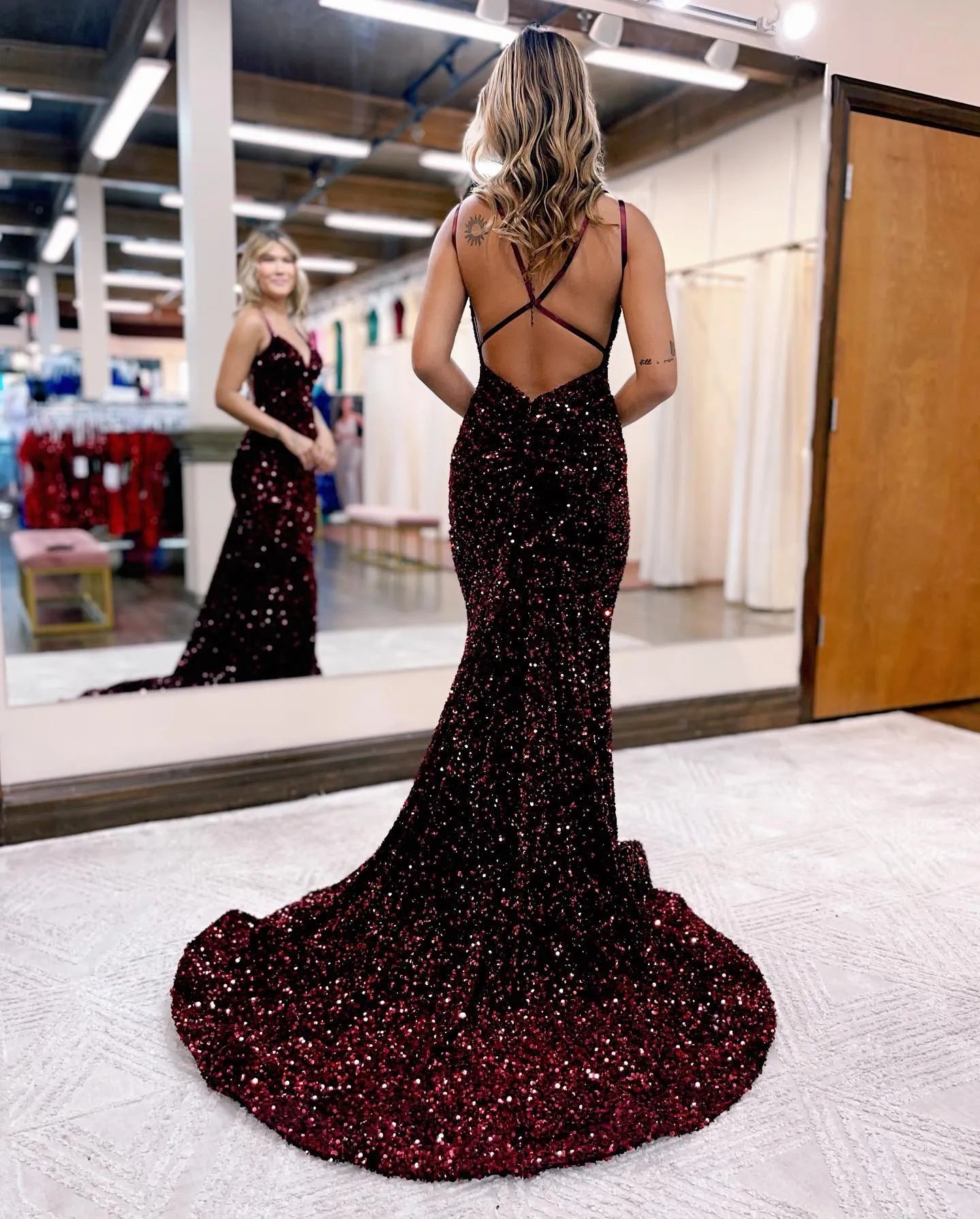 Wholesale Gorgeous Mermaid V-Neck Court Train Sequined Prom Dress prom dresses with long sleeves